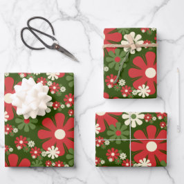 Hoja De Papel De Regalo Navidades retro flores estéticas de los años 60