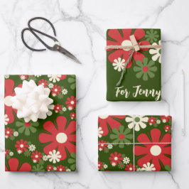 Hoja De Papel De Regalo Navidades retro flores florales de los años 60 con