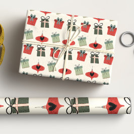 Hoja De Papel De Regalo Navidades Retro Mid Century Moderno Rojo Verde