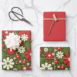 Hoja De Papel De Regalo Navidades Retro Patrón de fantasía floral Verde Ro