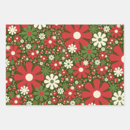 Hoja De Papel De Regalo Navidades Retro Patrón de fantasía floral Verde Ro