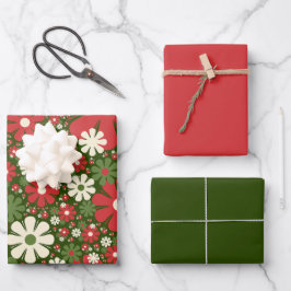 Hoja De Papel De Regalo Navidades Retro Patrón de fantasía floral Verde Ro