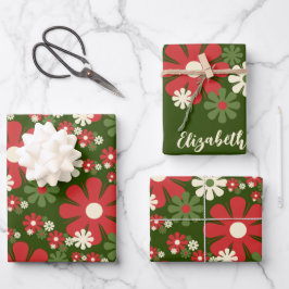 Hoja De Papel De Regalo Navidades Retro Personalizados Floral de los años 