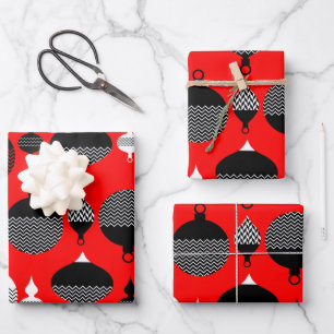 Hoja De Papel De Regalo Navidades Retro Rojo Y Negro Ball Decorativo