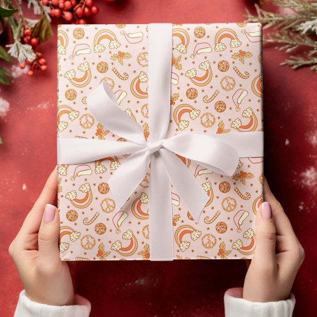 Hoja De Papel De Regalo Navidades retro rosado y disco arcoiris Santa (Subido por el creador)