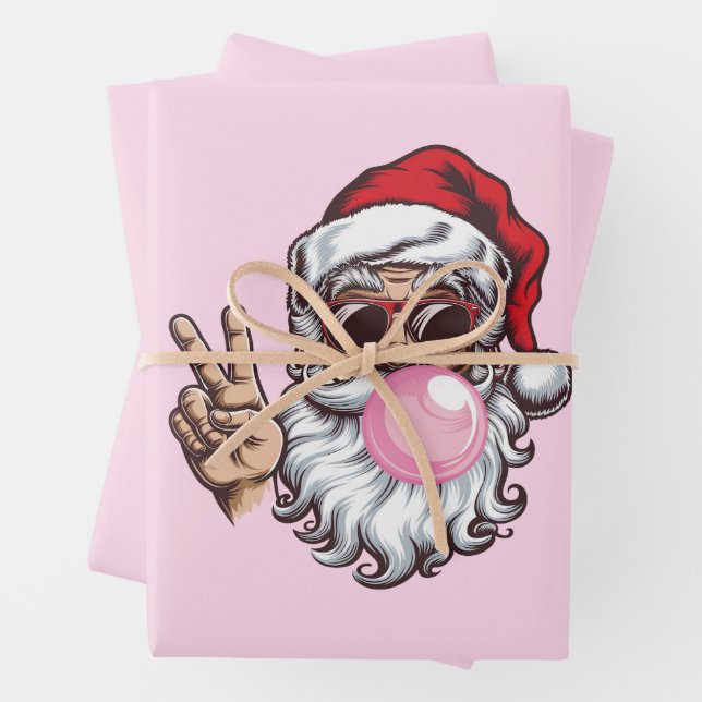 Hoja De Papel De Regalo Navidades Retro Santa que soplan venado de burbuja (In situ)