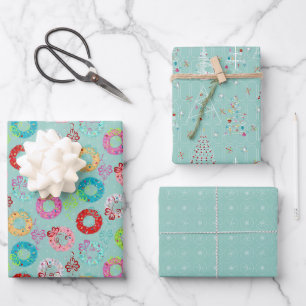 Hoja De Papel De Regalo Navidades Retro Set 2 Navidades Verde azulados