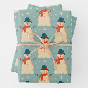 Hoja De Papel De Regalo Navidades retro vintage con luz de nieve azul