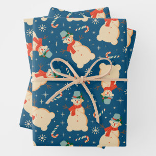Hoja De Papel De Regalo Navidades retro vintage Snowman y Candy Cane