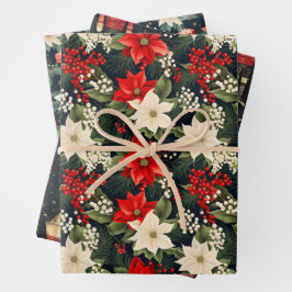 Hoja De Papel De Regalo Navidades ricos en rojos y crema coordinan 3