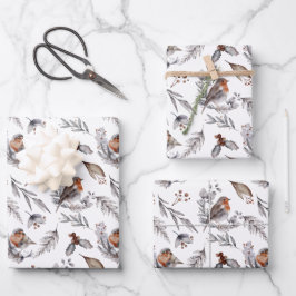 Hoja De Papel De Regalo Navidades Robin Bird Woodland Greenery