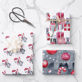 Hoja De Papel De Regalo Navidades rojos blancos negros modernos acuarela