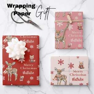 Hoja De Papel De Regalo Navidades rojos ciervos y Fox personalizados