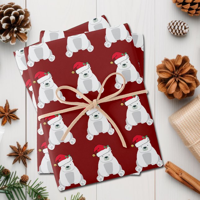 Hoja De Papel De Regalo Navidades rojos curados oso polar Santa Hat niños (Subido por el creador)