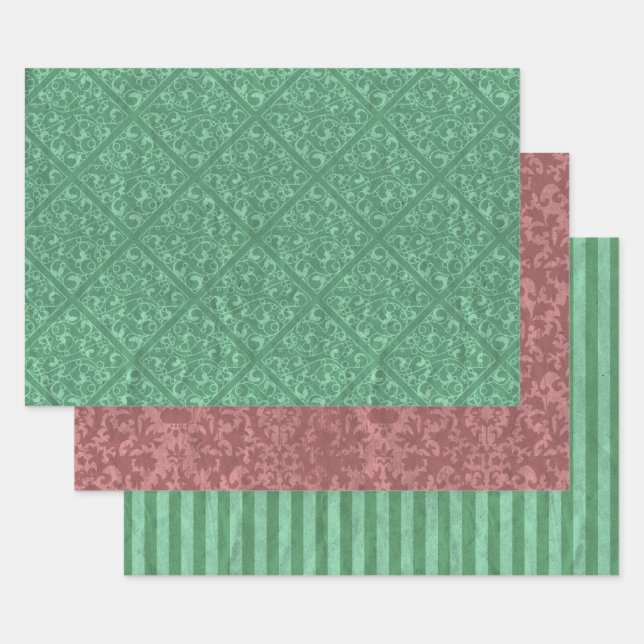 Hoja De Papel De Regalo Navidades rojos de Rústico Verde y Cranberry (Set)