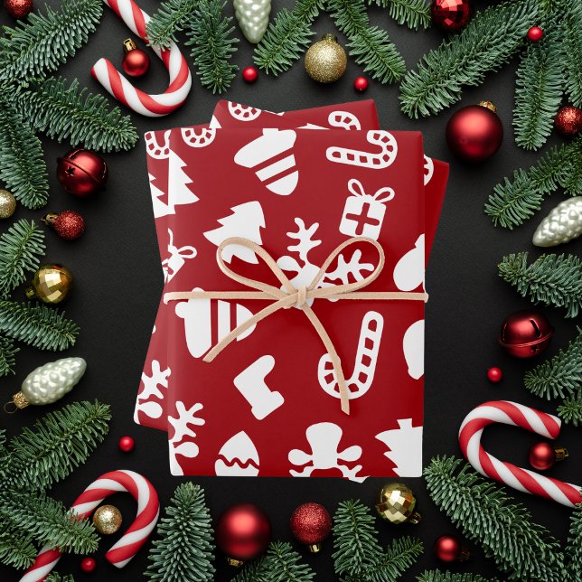 Hoja De Papel De Regalo Navidades rojos festivos con iconos de vacaciones (Subido por el creador)