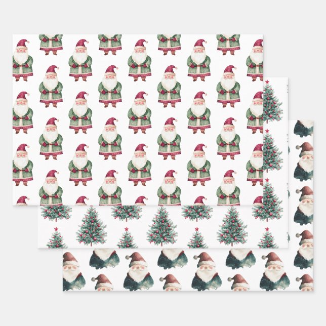 Hoja De Papel De Regalo Navidades rojos verdes Santa Claus (Set)