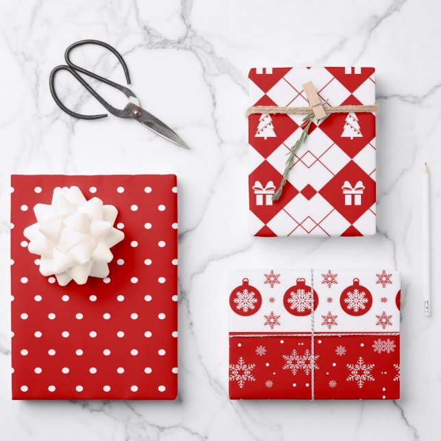 Hoja De Papel De Regalo Navidades rojos y blancos curados envolviendo hoja (Anverso)