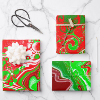 Hoja De Papel De Regalo Navidades rojos y verdes revolotean en mármol