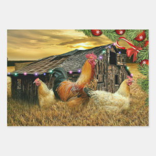 Hoja De Papel De Regalo Navidades Rooster Hen Barn Coop Farm