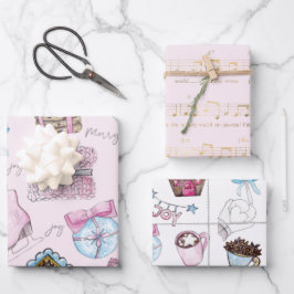 Hoja De Papel De Regalo Navidades rosa acuarela