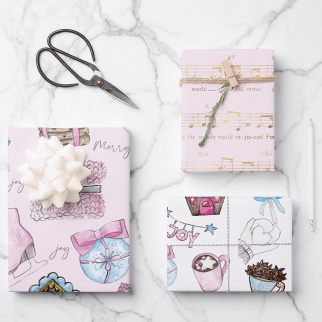 Hoja De Papel De Regalo Navidades rosa acuarela (Anverso)