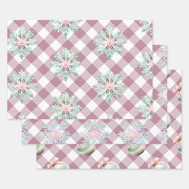 Hoja De Papel De Regalo Navidades Rosa Funky Patrón Gingham (Set)