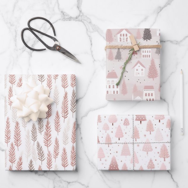 Hoja De Papel De Regalo Navidades rosados bonito (Anverso)