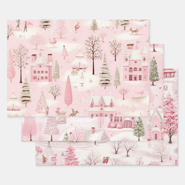 Hoja De Papel De Regalo Navidades rosados bonitos (Set)