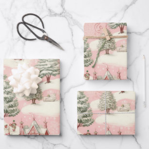 Hoja De Papel De Regalo Navidades rosados de época