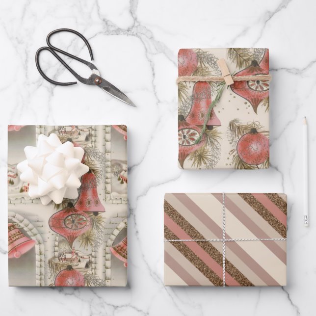 Hoja De Papel De Regalo Navidades rosados de época (Anverso)
