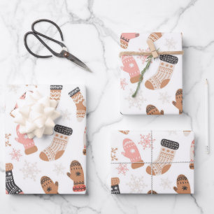 Hoja De Papel De Regalo Navidades rosados delgados calcetines copos de nie