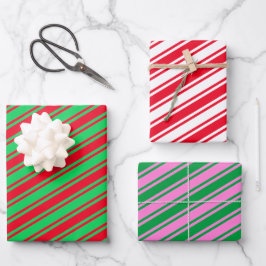 Hoja De Papel De Regalo Navidades rosados rojos de la franja de caña de ca