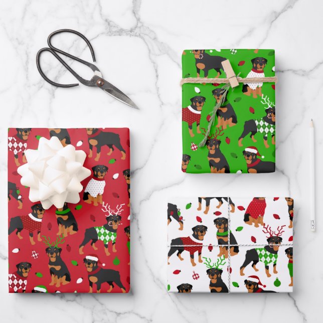 Hoja De Papel De Regalo Navidades Rottweiler (Anverso)
