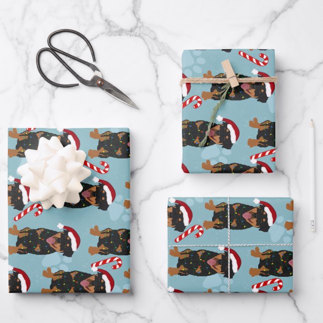 Hoja De Papel De Regalo Navidades Rottweiler (Anverso)