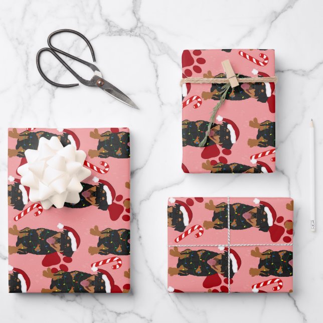 Hoja De Papel De Regalo Navidades Rottweiler (Anverso)