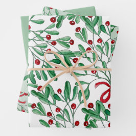 Hoja De Papel De Regalo Navidades Rustic Mistletoe Watercolor de la mano p