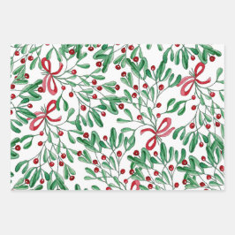 Hoja De Papel De Regalo Navidades Rustic Mistletoe Watercolor de la mano p