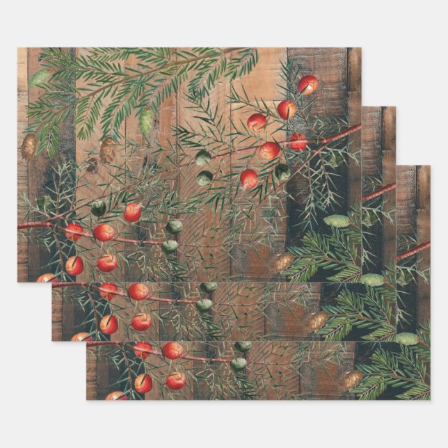 Hoja De Papel De Regalo Navidades Rustic Wood Feliz Navidad (Set)