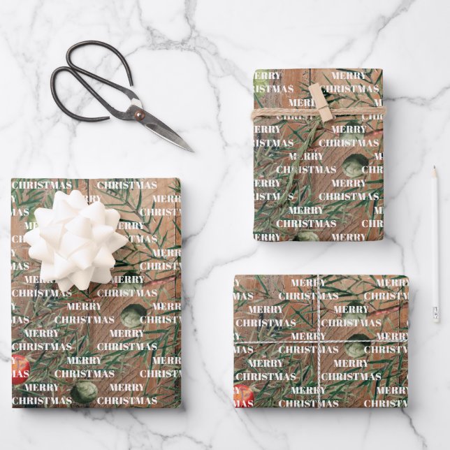 Hoja De Papel De Regalo Navidades Rustic Wood Feliz Navidad (Anverso)