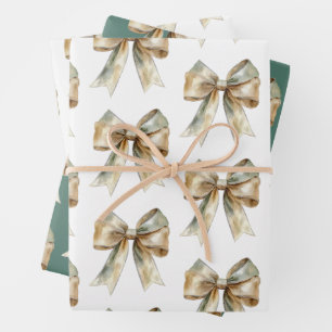 Hoja De Papel De Regalo Navidades Rústicos Arcos de Oro Verde Blanco