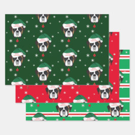 Hoja De Papel De Regalo Navidades Santa Boxer Perro Snowflake