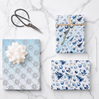 Hoja De Papel De Regalo Navidades Santa de plata y azul
