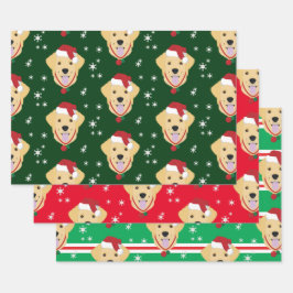 Hoja De Papel De Regalo Navidades Santa Golden Retriever Dog Snowflake