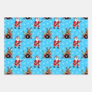 Hoja De Papel De Regalo Navidades Santa Guitar Rudolf Drums Pattern
