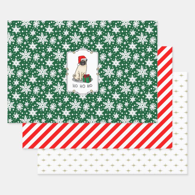 Hoja De Papel De Regalo Navidades Santa Hat Pug Dog (flor claro) Cute (Set)