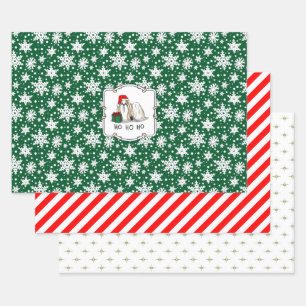 Hoja De Papel De Regalo Navidades Santa Hat Shih Tzu (blanco moreno) Perro