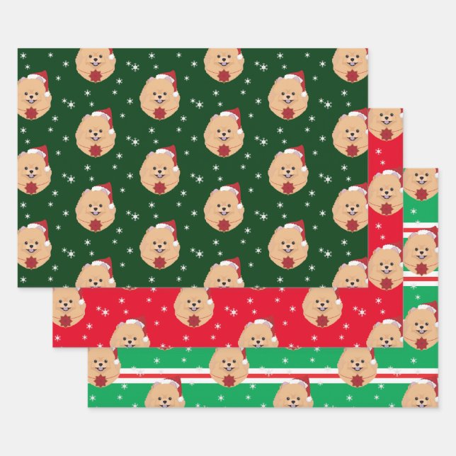 Hoja De Papel De Regalo Navidades Santa Pomeranian Dog Snowflake (Set)
