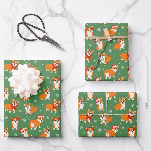 Hoja De Papel De Regalo Navidades Santa Reindeer Feliz Mascota de Perro Co (Anverso)
