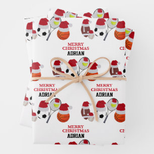 Hoja De Papel De Regalo Navidades Santa Sports Balls Nombre personalizado